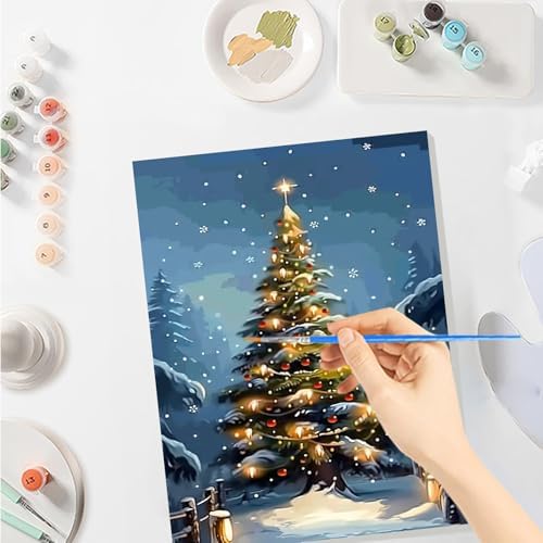 SENQAO Christmas Tree Paint by Numbers for Adults Beginners Framed, Christmas Adults' Paint-by-Number Kits, Adult Paint by Number Kits on Canvas, Acrylic Number Painting for Home Decor, 8x12inch