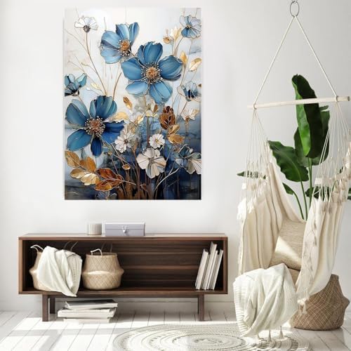 EIBEILI Diamond Painting Kits for Adults DIY 5D Diamond Art Paint with Round Diamonds Full Dril Gem Art Blue Flowers Painting Kit for Home Wall Decor Gifts 12x16inch