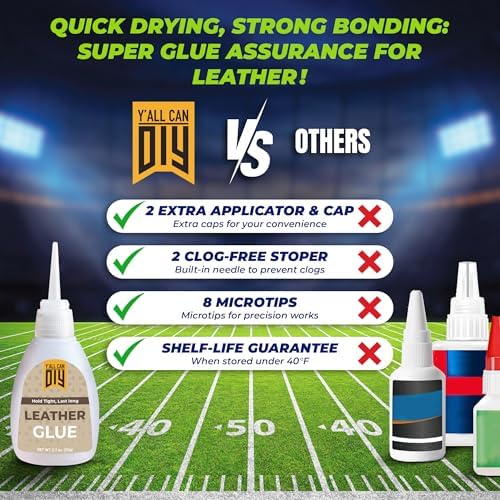 Y'allCanDiy Super Glue for Leather 2 Pk x .7 Oz. (20g)- Leather Glue - Adhesive for Purses, Sofas and Furniture. Heavy Duty Waterproof Cyanoacrylate Based Adhesive for Leathercraft, Upholstery
