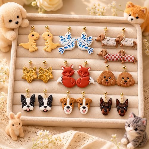 12 Pcs Animal Polymer Clay Cutters Set - Dinosaur, Bird, Fox & Dog Shaped Clay Cutters for Polymer Clay Jewelry Making, Gift for Animal Lovers，Women，Friendship