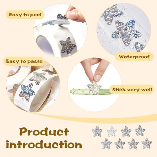 Gsinodrs 1000Pcs Silver Star Stickers - 1 Inch Holographic Self-Adhesive Metallic Foil Star Labels, Sparkly Reward Stickers for Classroom Supplies, Teacher Incentives & Behavior Tracking