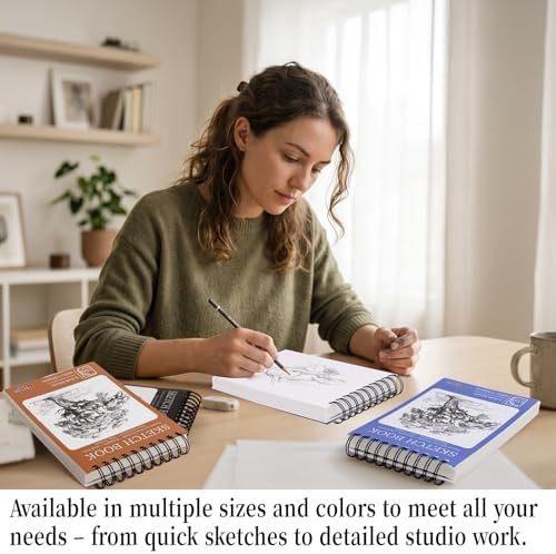 6 Pack Sketch Books Bulk 5.5x8.5 Inch Top Spiral Bound Sketch Pad 600 Total Sheets 6-Color Small Sketchbook Set 68lb/100gsm Acid-Free Drawing Paper for Students Beginners Travel Classroom Art Supplies