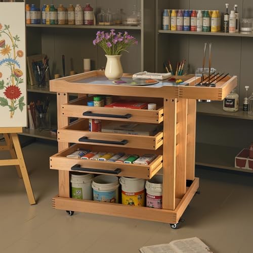 Art Supplies Storage 5-Tier Cart, Beech Wood Rolling Cart