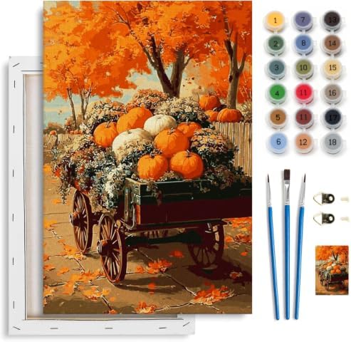 Spandrel Pumpkin Framed Paint by Numbers Kit for Adult, Halloween Adult Paint by Number Kits on Canvas, DIY Acrylic Oil Easy Autumn Painting by Numbers Fall for Home Wall Decor, 8x12in