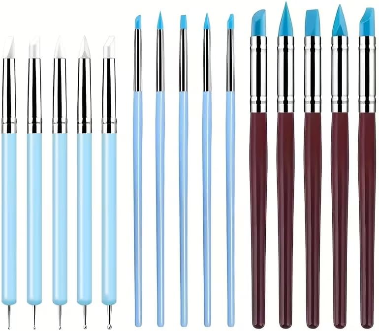 15 PCS Blue Clay Sculpting Tools Set, Professional Silicone Brushes & Dotting Tools Kit for Polymer Clay, Air Dry Clay, Pottery, Modeling & Crafting for Adult