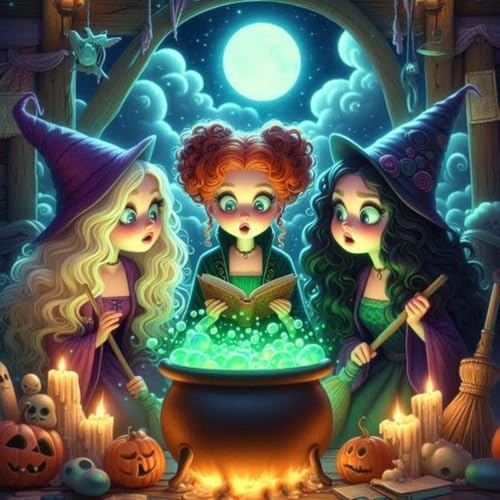 Halloween Paint by Numbers Kit for Adults,Witch Paint by Number 14x14 inch