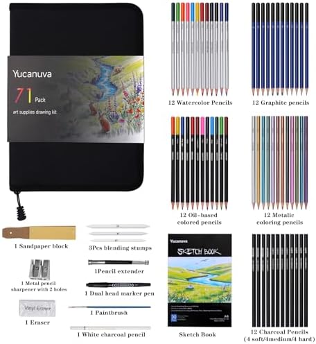 71Pack Drawing Supplies Sketching Kit ,Sketching Pencils with Sketchbook