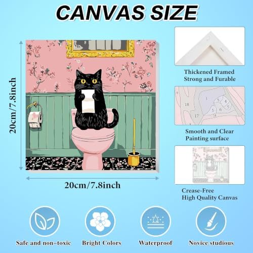 4 Pack Framed Black Cat Paint by Numbers Kits for Adults with Easel (8x8in)