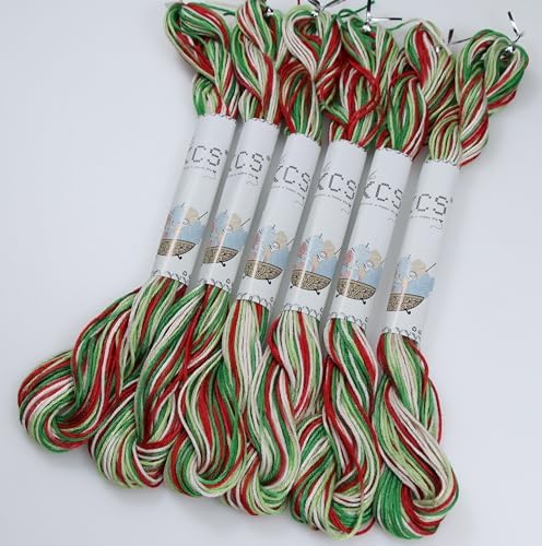 KCS Big skeins of 25 Meters Size 25 Color Variegated Cross Stitch Stranded Threads,6 skeins,4520