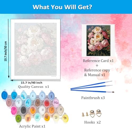 Artunion Peony Flower Paint by Numbers Kit for Adults,Abstract Flower Paint by Number Kits, DIY Oil Painting Paint by Number Kits on Canvas Arts Craft for Home Wall Decor 16x20 Inch