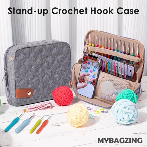 MYBAGZING Empty Crochet Hook Case - Stand Up Organizer with 30 Slots for Hooks & Needles, Accessories - Needles Set for Lovers, Kit for Beginners
