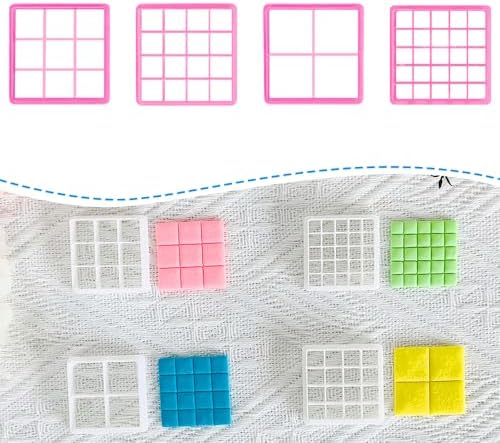 Xaekicr Grid Square Polymer Clay Cutters Set – 4PCS Geometric Clay Cutters for DIY Jewelry Making, Clay Tools for Polymer Clay Molds and Earring Projects
