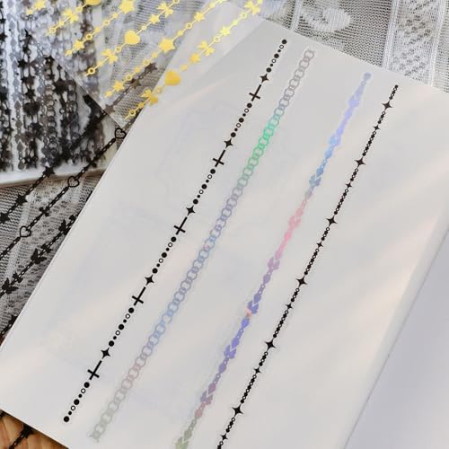 Chain Shape Border Stickers for Scrapbooks, 30 Sheets PET Material with Decorative Borders and Multi-Colored Designs for Journaling and Crafts