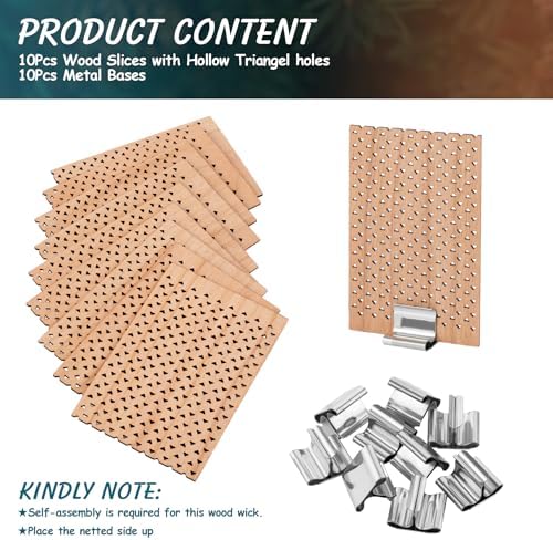 10 Set Wood Candle Wick Grid Design Large Wooden Wick 1.6x2.4inch / 40x60mm (Width*Height), Natural Crackling Wood Wick Core with Iron Stands for Soy Candle Making Handmade Candles Supplies