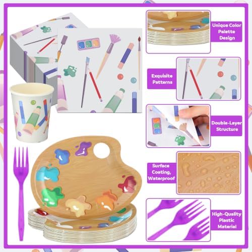 Art Party Supplies 100 PCS Paint Party Tableware Set
