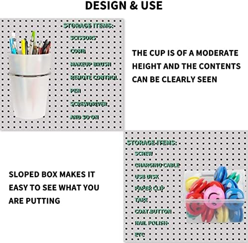 Kuhome 6 Sets Pegboard Bins and Cups with Pegboard Hooks, Pegboard Accessories Baskets, Hooks for Pegboard Cup Holder for Organizing Craft Tools Storage Garage Office Workbench Transparent