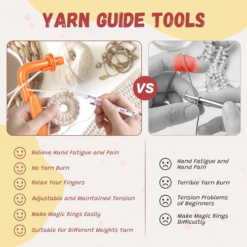 Crochet Tension Tool for Beginners, Crochet Holder Comes with a 3.25mm Crochet Hook and 10 Crochet Markers, Manual, Comfort Handle for Left & Right Hander, Accessories Gift for Crocheters & Knitters