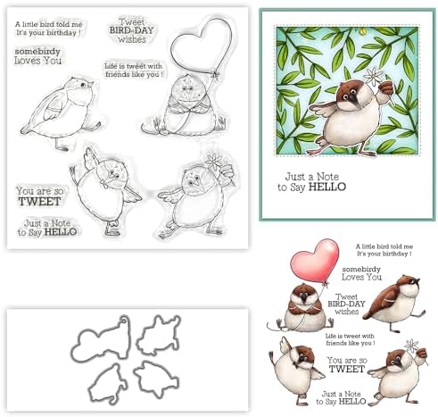 Cute Funny Fatty Birds with Heart Clear Stamps and Cutting Dies Set for Card Making DIY Scrapbooking Supplies Silicone Stamps Metal Cut Dies for Paper Albums Crafts Decor