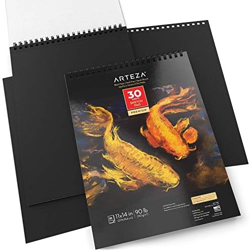ARTEZA Spiral Sketch Book 11x14 Black Art Paper Drawing Pad 2 Pack 30 Sheets Sketch Pads for Drawing