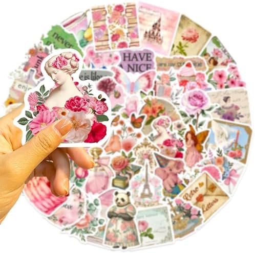 DothRayan 100Pcs Preppy Stickers, Vinyl Aesthetic Waterproof Stickers Adorable Decor Supplies Pink Party Suitable for Water Bottle Laptop Skateboard