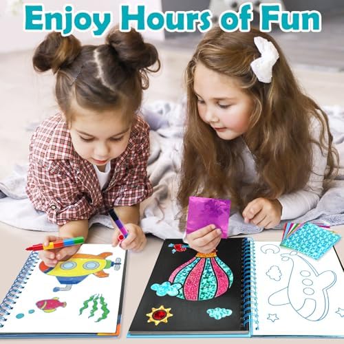 FUNNYB&G Foil Art Craft Kit for Kids, Sparkly Birthday Gift Toy for Boys | No Mess, Kids Ages 4-10 Create Sparkling Artwork, A Creative Gift for Birthdays, Holidays, Travel Activities,Screen-Free Fun