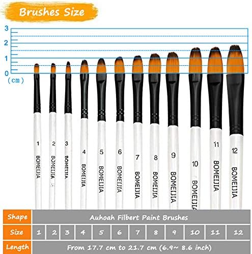 Watercolor Paint Brush Set, 12pcs Filbert Tip Nylon Hair Artist Paintbrushes for Acrylic Watercolor Oil Ink Canvas Painting, Face Body Nail Art, Model, Rock, Shoes & Crafts, Professionals Art Supplies