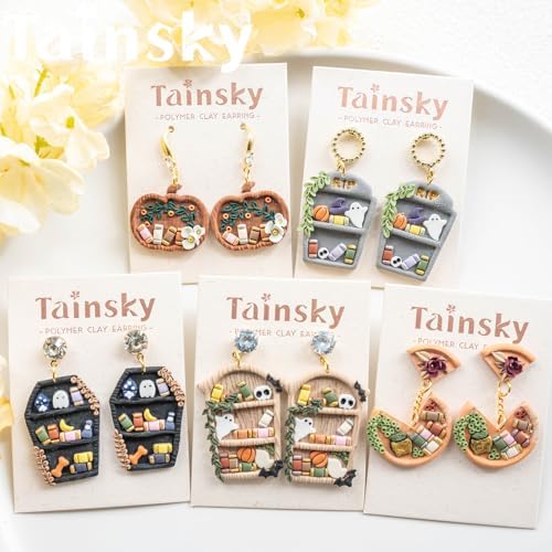 Tainsky Halloween Bookshelves Polymer Clay Cutters, 17 Shapes for Fall Bookcases Polymer Clay Cutters for Earrings