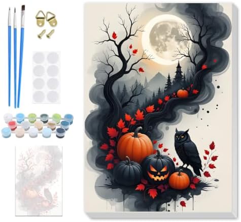 SENQAO Halloween Owl Fall Pumpkin Paint by Number Kits for Adults, DIY Paint by Numbers Kits for Adults Beginners Without Frame, Acrylic Paint Canvas Painting Kits Art for Home Decor 8X12 inch