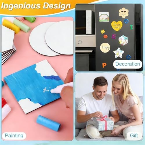 BCVWEG 104 Pcs 3 Inch Mini Magnetic Canvas Panel Boards Kit Magnetic Painting Canvas with Paint Colors Brushes Mini Tile Art Fun Painting Kit for Fridge Locker DIY Art Craft Paints Canvases