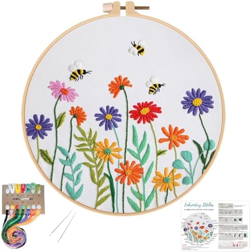 Louise Maelys Embroidery Kit for Beginners Daisy Flower Bee Stitch Set