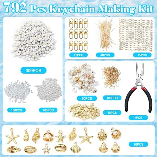 792pcs Seashell Keychain Making Kit | Ocean DIY Craft Key Chain Accessories