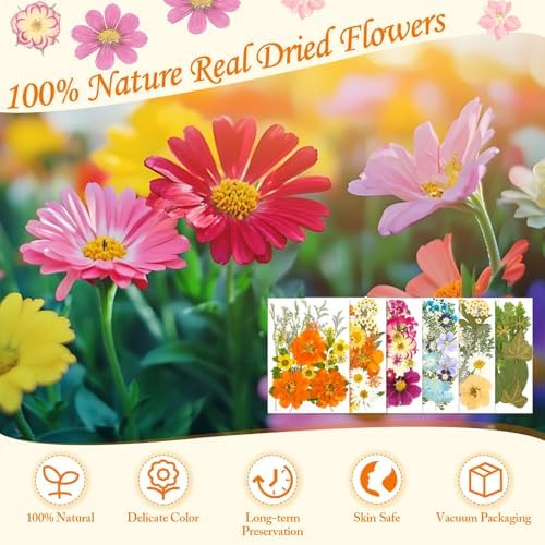 Evatage 155 Pcs Real Dried Pressed Flowers and Leaves for Resin Crafts