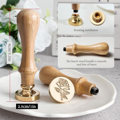 Pollize Rose Wax Seal Stamp, 3D Embossed Antique Wax Sealing Stamp Kit