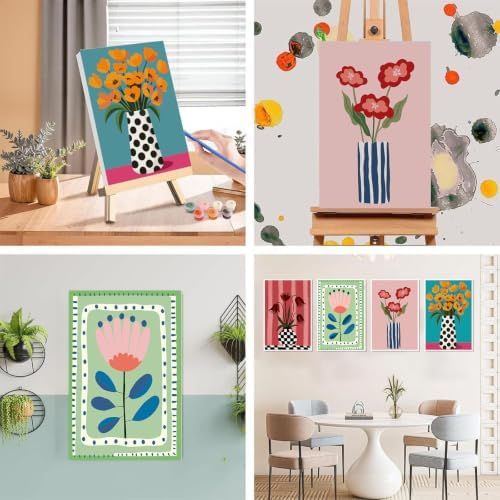4 Pack Frame Paint by Numbers Kit for Adults, Easy Flowers Paint by Numbers