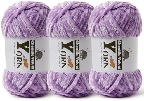 Chenille Crochet Pale Purple Yarn 3 Pack