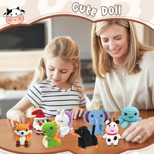 8Pcs Crochet Kit for Beginners, 2026 Great Christmas Gift for Crochet Lovers, DIY Craft for Adults and Kids, Crocheting Animal Kits with Step by Step Videos, Yarn, Crochet Hook, Birthday Holiday Gift