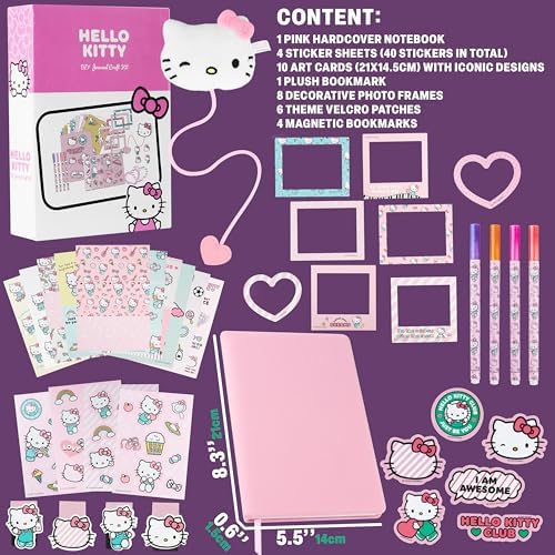 Get Trend Hello Kitty Sanrio Scrapbook Kit for Kids with Notebook, Stickers, Pens, Bookmarks, Frames, Patches, Kawaii Art Supplies, Gifts for Kids (Multi Hello Kitty)