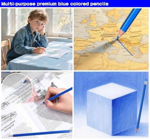 Adhere 25pcs Checking Pencils Erasable colored Pencils Pre-Sharpened #2 HB,for Checking Tests Grading,Map Coloring, editing Office Favors,including a Free sharpener. (Mixed Blue 5colors)