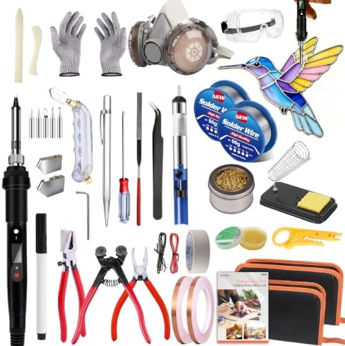 Ecoofor Stained Glass Starter Kit, Complete Stained Glass Making Kit with 100W Soldering Iron, Glass Cutter Tools, Diamond Cutter Set & Instructions for DIY Crafts, Stained Glass Kits for Adults