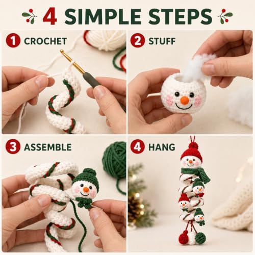 Crochet Snowman Spiral Ornament DIY Kit, Christmas Craft for Adults