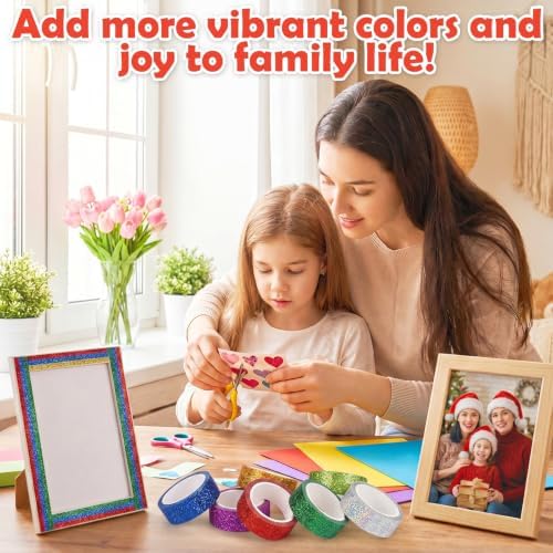 TIESOME 12 Rolls Glitter Washi Tape Set,15mm Macaron Colored Masking Tape,