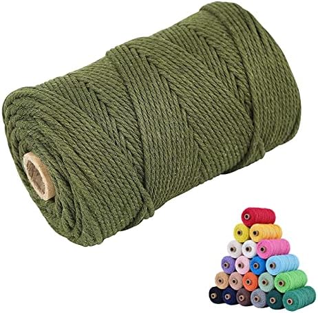 Natural Macrame Cord 3mm x 109yards Colored Macrame Cord 2mm/3mm/4mm/5mm/6mm Macrame Cotton Cord, Twisted Macrame Yarn, Soft Craft Cord Macrame Rope Macrame Supplies (Olive Green, 5mm*109Yards)