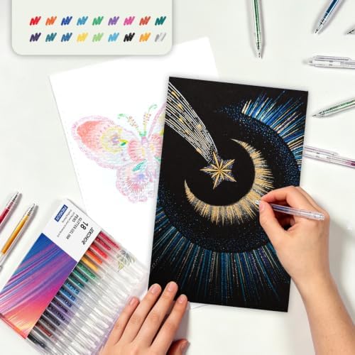 18 Glitter Gel Pens Set with 30-Page Coloring Book Floral, Animal Mandala