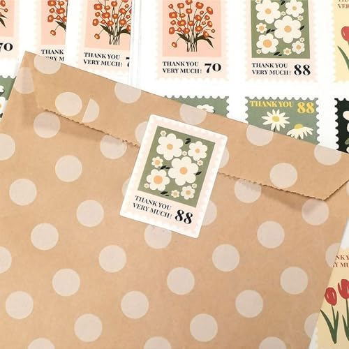 Flower Stamp Stickers,600PCS Flower Thank You Baby Shower Stickers Waterproof Label Stickers Self-Adhesive Labels for Envelopes Gift Wrap Craft