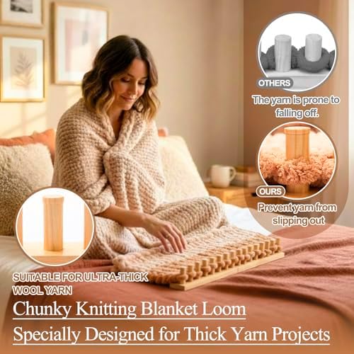 Novabright 28" Chunky Knitting Loom, Foldable Chunky Yarn Loom Adjustable DIY Blanket Knitting kit for DIY Scarves, Pillows, Home Decor, Yarn Craft, Beginner, Portable Hand Weaving Kit