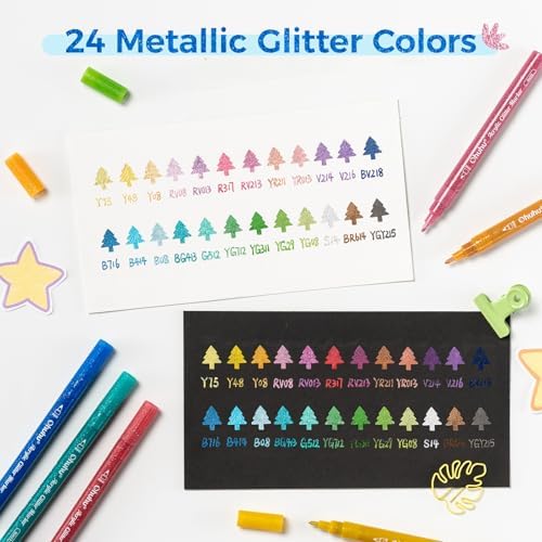 Ohuhu Acrylic Glitter Markers 24 Colors Fine Tip for Painting Coloring