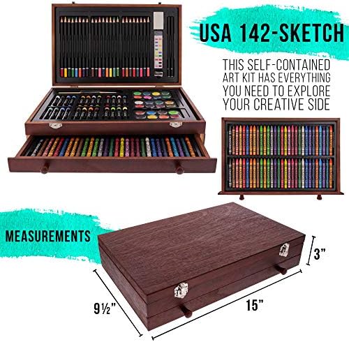 U.S. Art Supply 162-Piece Mega Wood Box Artist Kit for Painting, Drawing