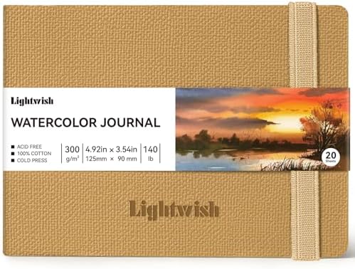 Watercolor Journal - 100% Cotton Cold Press Paper | 20 Sheets 40 Pages | 300GSM (140lb) | PU Leather Cover Watercolor Sketch Books for Artists Painting,Mixed Media 4.9 in x 3.5 in