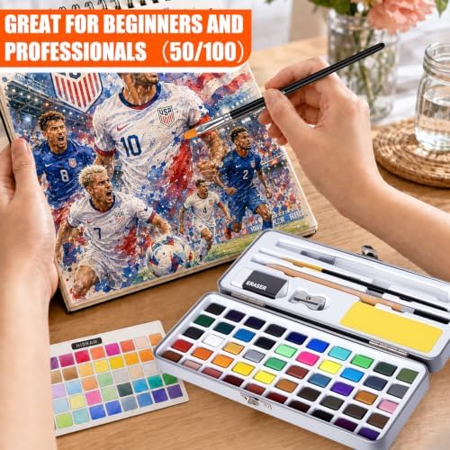 50 Colors Watercolor Paint Set – All in One Painting Supplies with Mixing Palette & Water Brushes – Travel Water Color Set for Adults, Painting Sets, Art Supplies for Painting – Art and Painting Supplies - Gift Idea