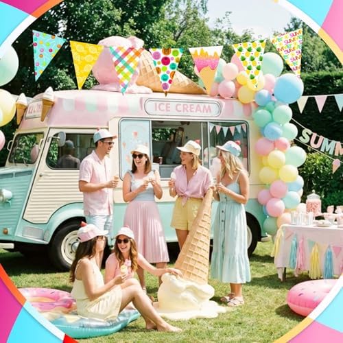HunnmingRe 20 Pcs 10''x10'' Summer Quilting Fabric Square Ice Cream Pineapple Precut Fabric Bundle Colorful Sprinkle Polka Dot Check Printed Patchwork for Holiday DIY Craft Sewing Material Supplies